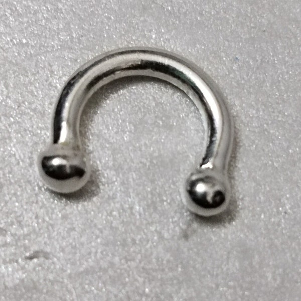 925 Sterling Silver 12G Septum Ring - Silver Horseshoe, Curved Barbell - Circular Bent with Balls Ends - Eyebrow Ring - Cartilage Earring