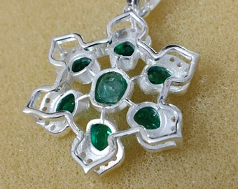 925 Sterling Silver Natural Emerald Pendant setting prong jewelry Making Tools Coin Connector Blank Trays Pendant Nickel Free Bezel