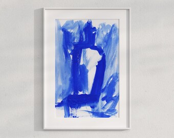 Impresión artística abstracta de botella azul, pintura gouache (descarga digital)