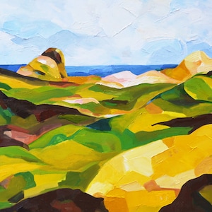 Abstract Landscape Painting, Geometric Landscape Painting, Summer Landscape Painting, Green Painting, Oil Painting, Large Landscape Painting
