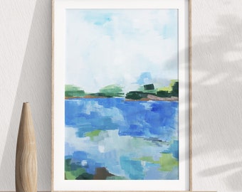 ORIGINAL Morning on the Lake Painting, Peinture de paysage 11X15, Gouache Landscape Wall Art, Lake Landscape Painting, Lake Wall Art