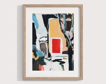 Red Door Gouache Painting Art Print (Digital Download)