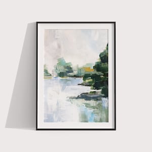 ORIGINAL Morning on the Lake Painting, 11X15 Landscape Painting, Gouache Landscape Wall Art,Lake Landscape Painting, Lake Wall Art