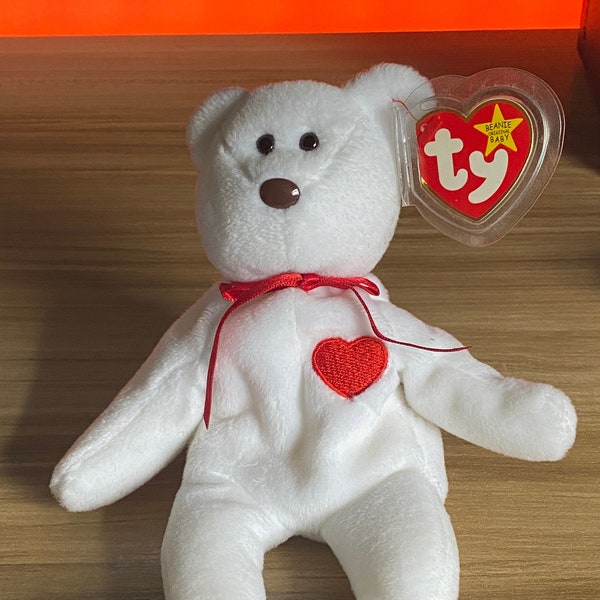 Ty Beanie Baby Valentino Bear with Brown Nose and ERRORS (SUPER RARE)
