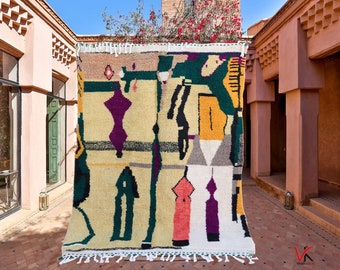 STUNNING BENIOURAIN RUG, Moroccan Custom Rug, Berber Rug, Dark Blue and White Rug, Handmade Rug, Abstract Rug, Wool Rug, Handwoven Area Rug.