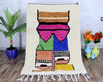 ALFOMBRA BENIOURAIN PERSONALIZADA, alfombra marroquí hecha a mano, alfombra multicolor increíble, alfombra abstracta, alfombra de lana hecha a mano, alfombra bereber, alfombra tejida a mano