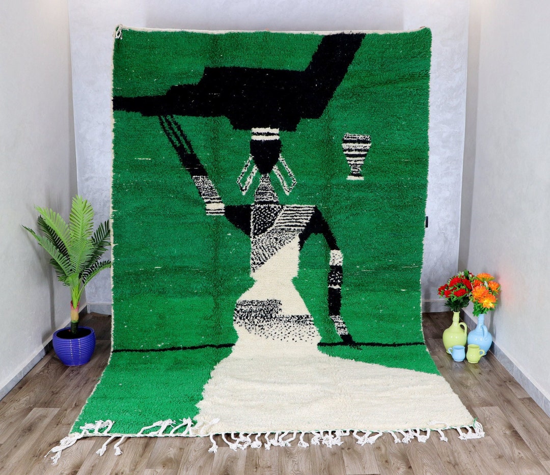 ARTISTIC WOOL RUG, Handmade Wool Carpet, Moroccan Handmade Rug, Green