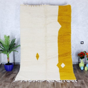 STUNNING MOROCCAN YELLOW rug, Custom Moroccan Rug, Handmade From Mustard And White Wool of Sheep, Carpet,  Handmade Area Rug, Handwoven Rug,