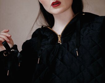up-cycled quilted black velvet anorak