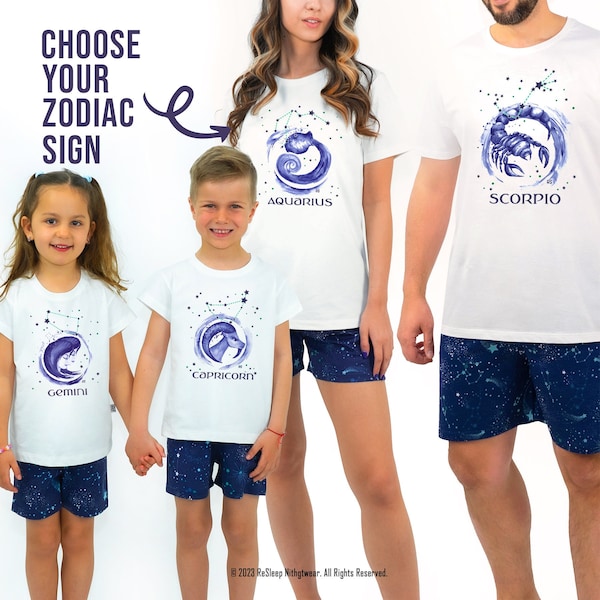 Custom Zodiac Pajamas, Family Matching Pajamas Horoscope, Valentines Day Gifts, Astrology Jammies, Personalized Couple Pjs, Zodiac Sign Gift
