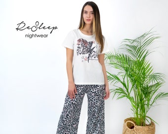 Spring Womens Pajama Set, Galentines Day Gifts, Leopard Pajamas, Girls Weekend Jammies, Unique Gifts For Her, Animal Print Nightwear
