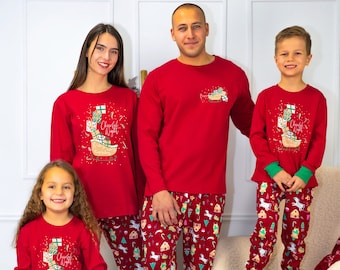 Christmas Family Pajamas Matching, Red Xmas Jammies, Lounge And Sleep, Holiday Pajamas, Unique Holiday Gifts For Her, Winter Family Pyjamas