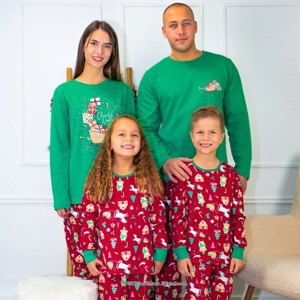 Family Matching Pajamas Christmas, Family Clothing, Green Holiday Pajamas, Winter Family Jammies, New Year Outfit, Xmas Pjs For Family, Gift