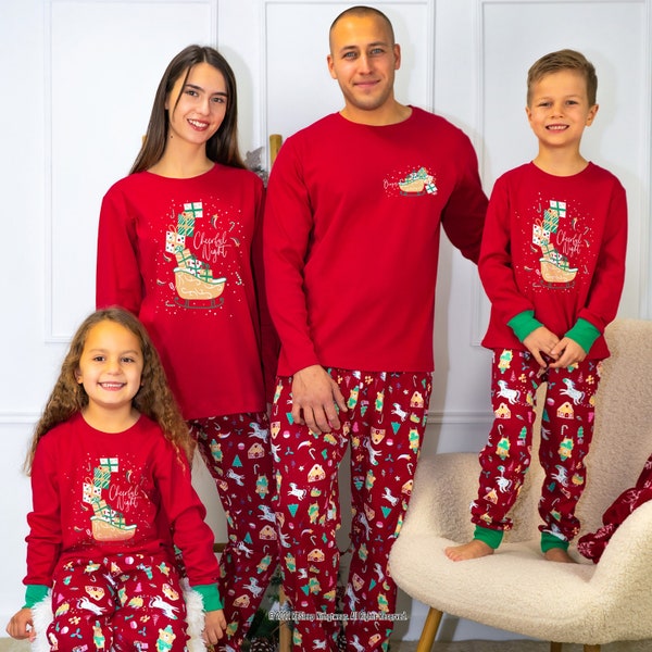 Christmas Family Pajamas Matching, Red Xmas Jammies, Lounge And Sleep, Holiday Pajamas, Unique Holiday Gifts For Her, Winter Family Pyjamas