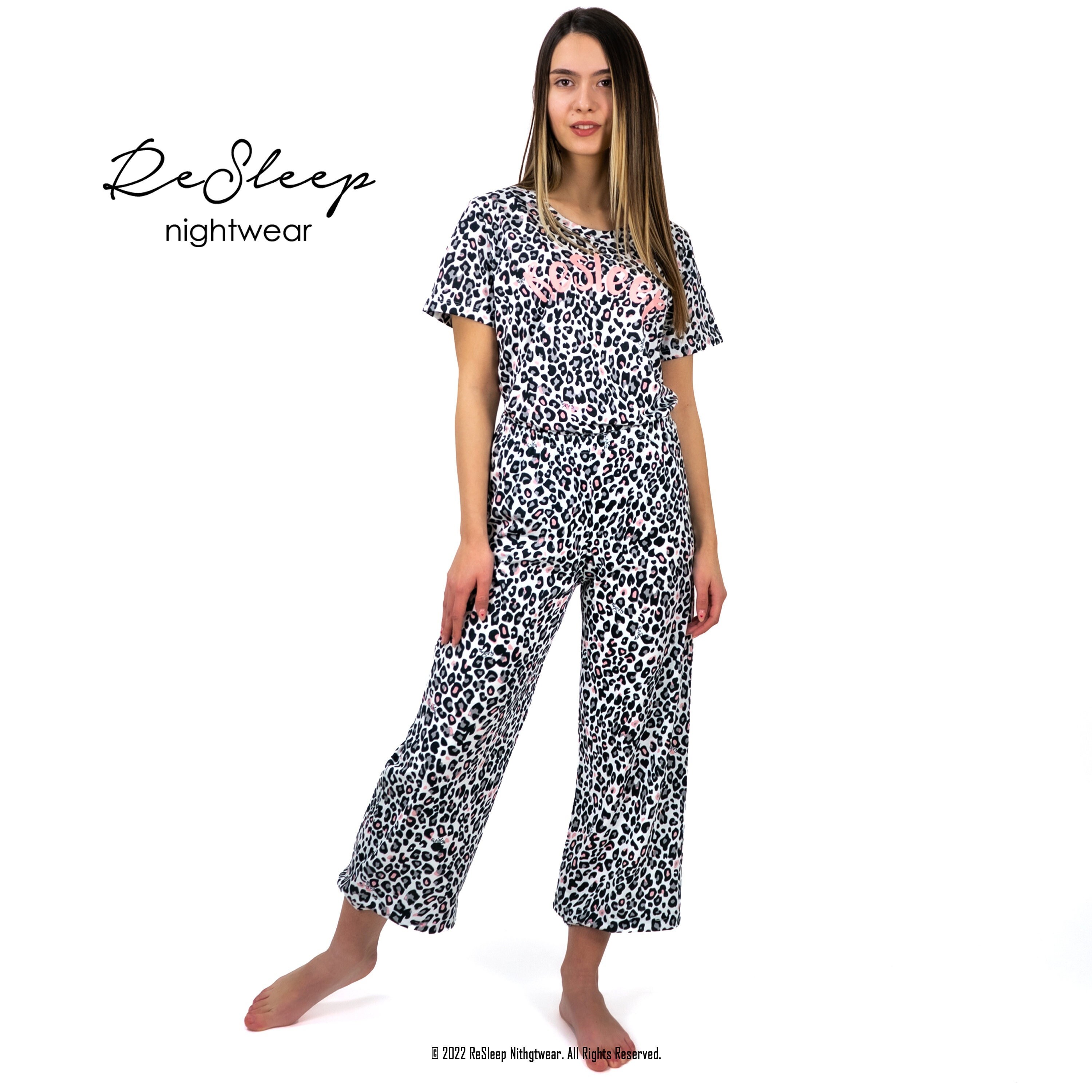 Black leopard print pyjamas hotsell