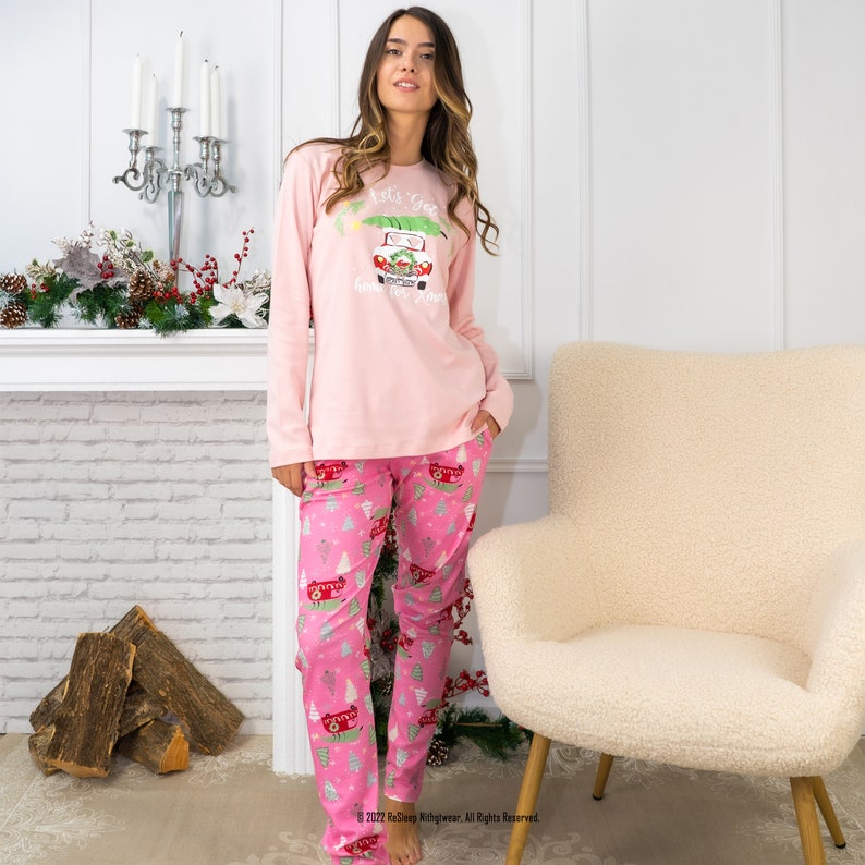 Pink Christmas Pajamas Matching, Mother Daughter Holiday Pajama Set, Family Christmas Pyjamas, Mommy And Me Christmas Jammies, Gifts For Her image 4