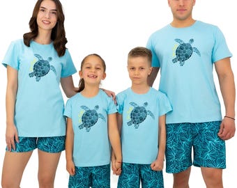 Schildkröte Familie Pajamas Passende Set, Sommer Baumwolle Jammies