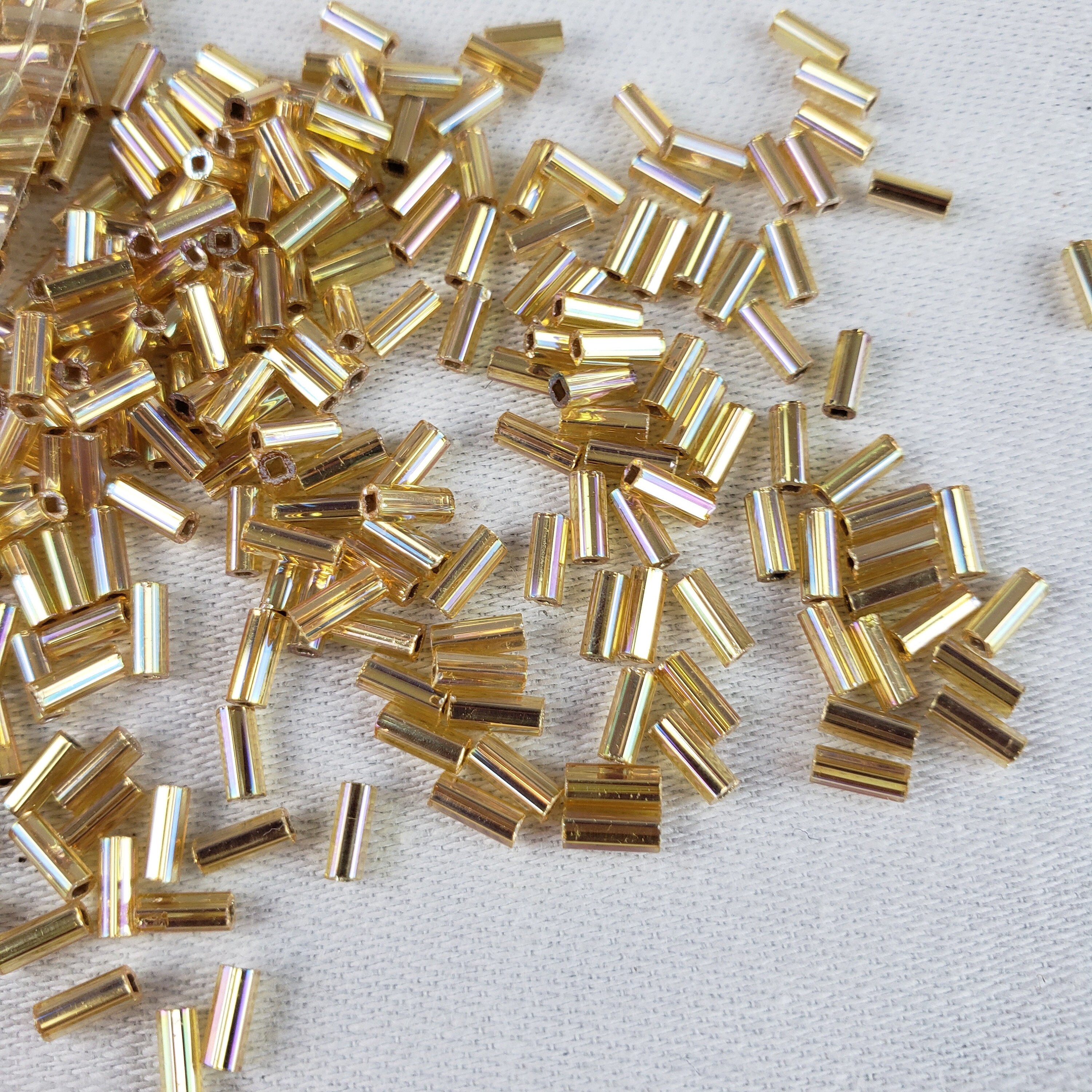 6x2mm Gold Silver Twisted Bugle Beads-0275-39