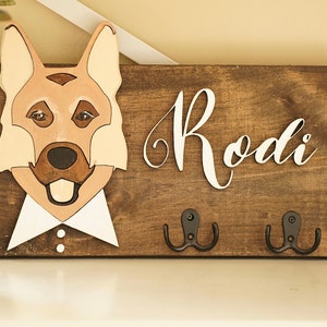 Personalized Dog Leash Holder, Custom Leash Holder, 3D Dog Leash Holder, Dog Sign, Pet Sign, 3D Personalized Wood Dog Leash Holder