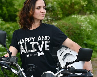 HAPPY AND ALIVE Limited Edition motorfiets avontuur T-shirt