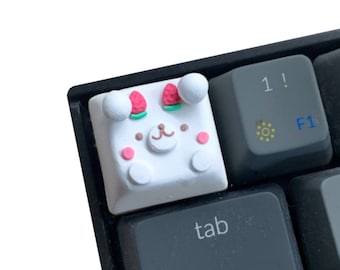 Keycap de argila do urso de morango | Teclado Kawaii Rosa Pastel | Chave animal fofa para teclado Mech | Chave Esc de resina, tecla PBT de perfil XDA