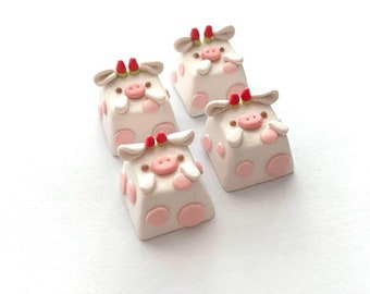 Strawberry Cow Artisan Keycap Cherry MX | Strawberry Milk Cow Keycap for Mech Keyboard