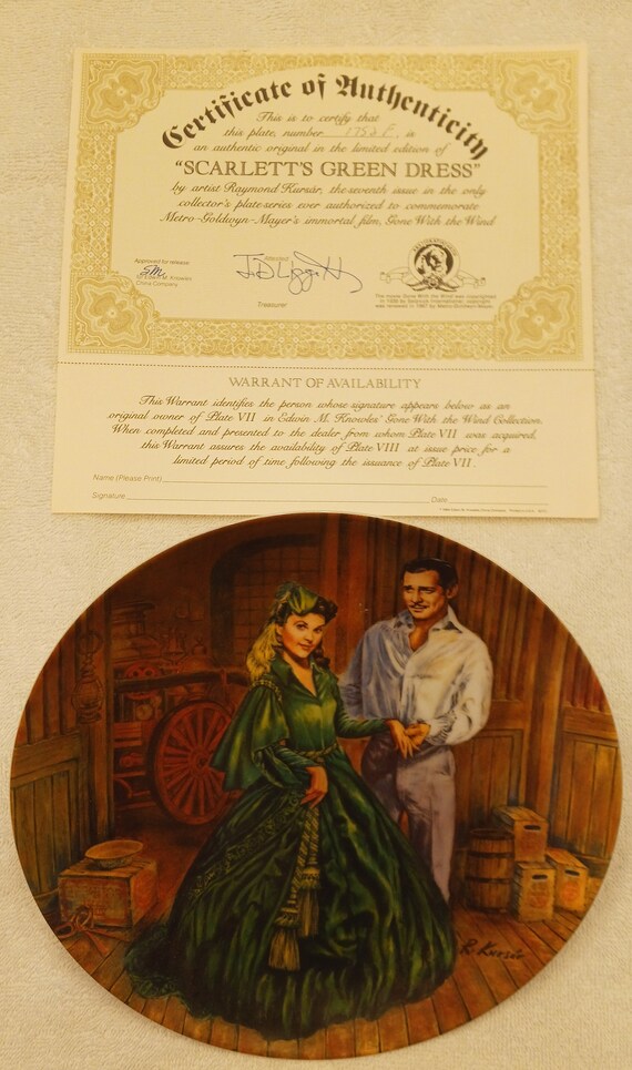 Scarlett's Green Dress, Gone With the Wind Collectable Plate, 1984, Knowles Fine China, Raymond Kursar, MGM - Etsy Scarlett's Green Dress, Gone With the Wind Collectable Plate, 1984, Knowles Fine China, Raymond Kursar, MGM - Etsy