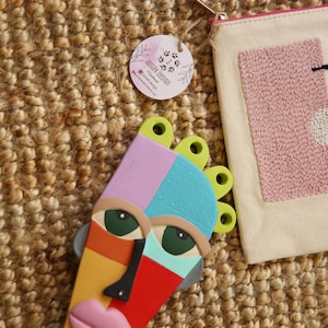 Cartera de mano con diseño de agujas de perforación estilo bohemio, hecha a mano, bolsa de maquillaje, organizador de maquillaje, monedero tipo bolsa, monedero con gancho, regalo para el día de la madre
