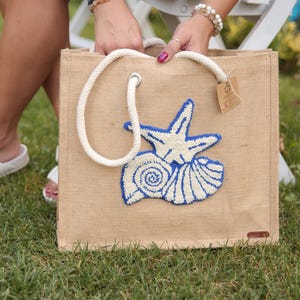 Bolsa de playa de yute con bordado Punch, bolsas de yute, bolsas de playa de verano, bolsa de paja marina, letra personalizada Punch bordada, regalo para el Día de la Madre