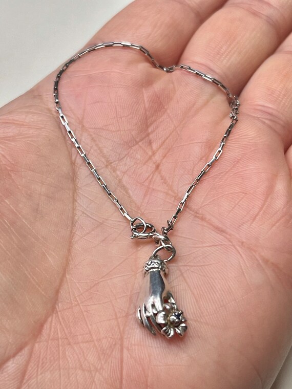 Solid silver 925 box chain link bracelet 18cm wit… - image 6