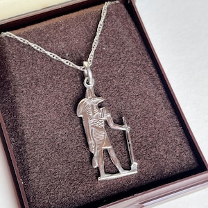 Egyptian revival silver Anubis pendant necklace