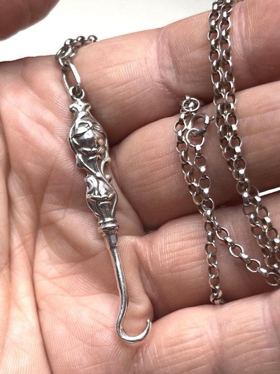 Solid sterling silver miniature glove button hook… - image 3