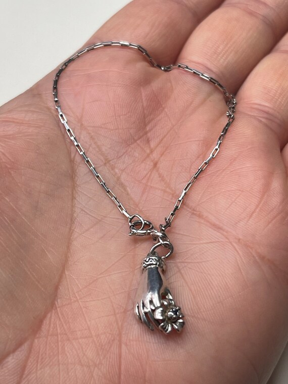 Solid silver 925 box chain link bracelet 18cm wit… - image 3