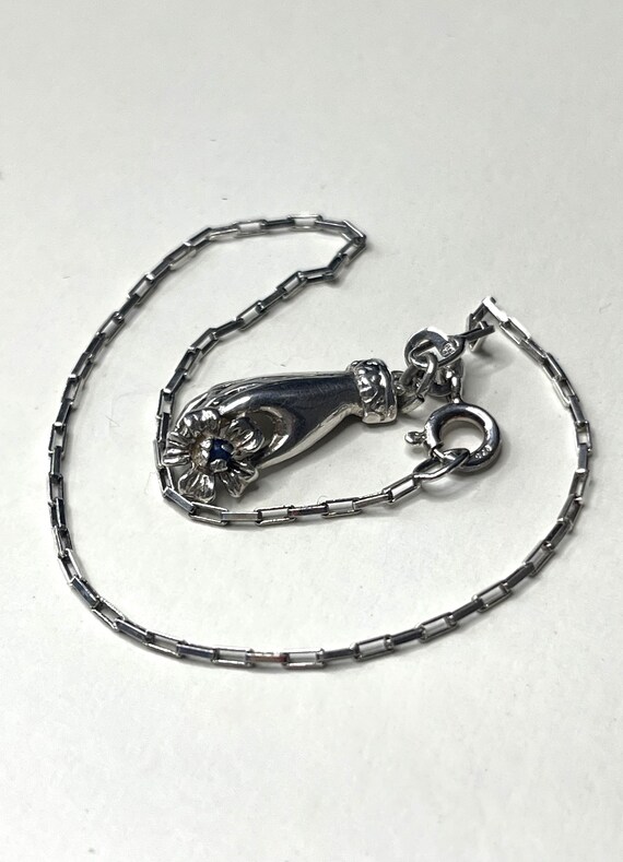 Solid silver 925 box chain link bracelet 18cm wit… - image 1