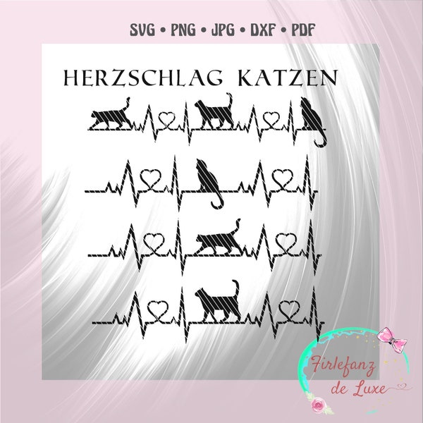 Herzschlag Katze, Silhouette, Svg, dxf, pdf, jpg, Firlefanz de Luxe, Firlefanz