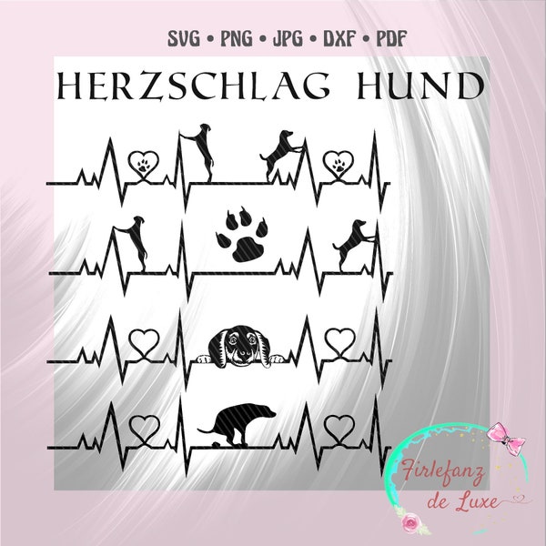 Herzschlag Hund, Silhouette, Svg, dxf, pdf, jpg, Firlefanz de Luxe, Firlefanz