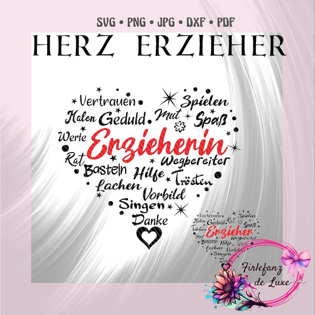 Herz Erzieher, Erzieherin, Plotterdatei, svg, dxf, jpg, png, pdf Etsy.de