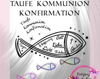 Chrzest, komunia, potwierdzenie, ryba chrześcijańska, plik plotera, SVG, DXF, PDF, PNG, jpg