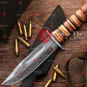 Rail Steel Hand Forged Hunting Fishing Knife with Fancy Sheath