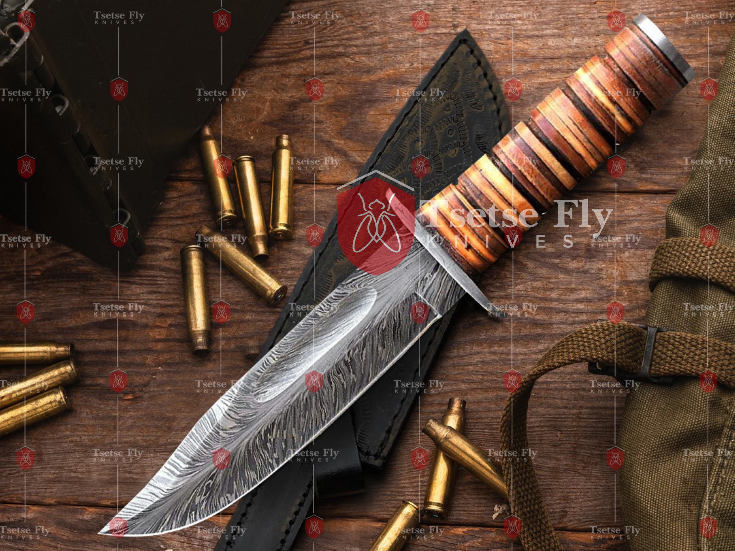 HANDMADE LONG FIXED BLADE KNIFE by MEXICAN KNIFE MAKER, STAG, CUSTOM SHEATH  - Lees Cutlery