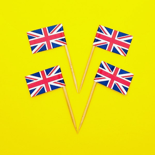 DIY Mini Union Jack UK Flag Cupcake Toppers! Make Your Own British Party, Instant Download And Print At Home. Kings Coronation Decor
