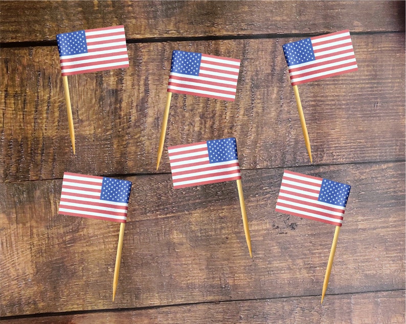DIY Flag Cupcake Topper US Flag Decor. Toothpick Flags, American Theme