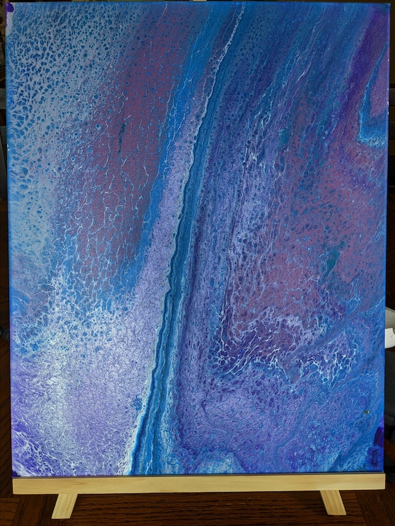 Soothing Iridescent Acrylic Pour Abstract Painting 16 X 20 