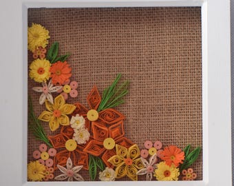 Hand quilled paper flowers, wall art for home decor