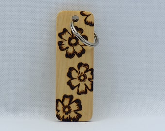 Pyrographed wooden keyring, flowers, pyrography, burning, rectangle, sycamore, Christmas
