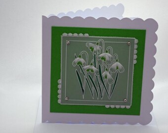 Handmade Greetings card, parchment, nature, snowdrops, Spring, groovi, flowers, green