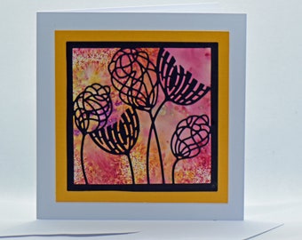 Handmade card, nature inspired, seed heads, silhouette, shimmer, Birthday, Anniversary, Thanks,