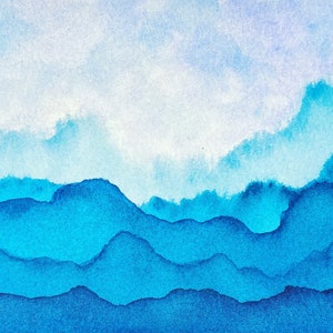 Blue Ridge Mountains Watercolor Painting: Teal Fine Art Print (8x10 Inches)