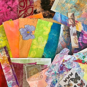 Collage Paper Kit - Painted Paper, Ephemera & Remnants - Medium 20-Pack: Hand-Painted Mixed Media Variety Journal Fodder Art Color 2&quot;-5&quot;