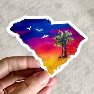 Sticker palmboom palmboom South Carolina: omtrek aquarel zonsondergang SC State
